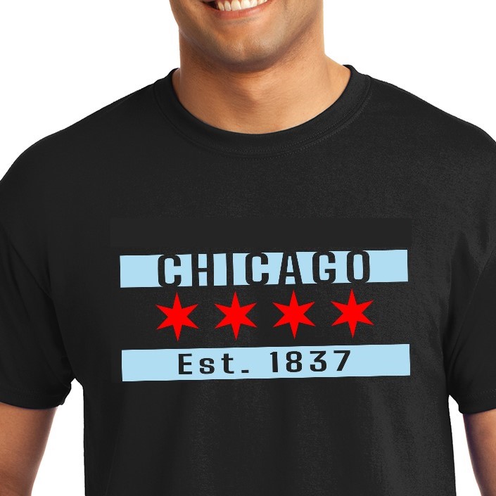 CHICAGO FLAG T-Shirt; Mens/Unisex, Classic Fit, Small-6XL; White
